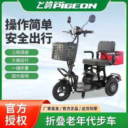 Small electric tricycle for home use to pick up and drop off children, ladies, elderly parent-child folding car, lightweight battery car, anti-rollover, dual drive, lithium battery, 48V-15A - battery life 60 miles