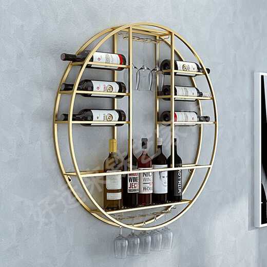 Middle shopkeeper European bar wine cabinet wall-mounted red wine household wine glass rack small apartment grape iron wine rack 70-70-11 gold