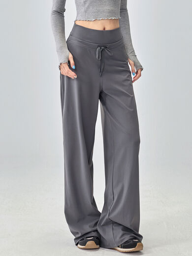 Fitness girl loose sports pants casual slimming yoga pants high waist Pilates training wide leg trousers new autumn and winter gemstone gray plus velvet style S S