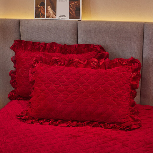 Fantasy thickened high-end baby velvet quilted bed skirt single piece red high-end lace autumn and winter Shengshi Landai-big red high-end baby velvet thickened and warm 180cmx200cm single piece bed skirt