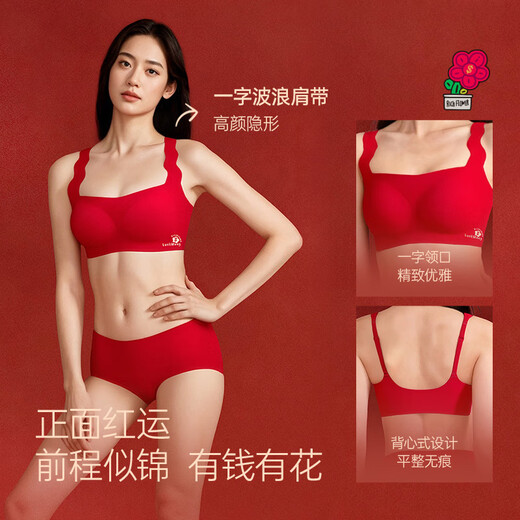 Lucky Mian (LUCKMEEY) Money Flower Co-branded Gift Box Red Underwear Set 10A Antibacterial Wedding Underwear Zodiac Year Gift for Women in the Year of the Horse Lucky Red Zhu Xudan Same Style Co-branded Gift Box One Size PLUS (80ABC/85ABC)