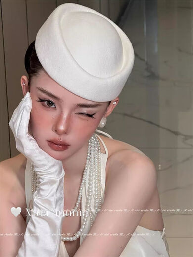Jiyu Retro Baroque White Beret French Hepburn Style Dress Hat Exquisite Fashion Top Hat New Accessories White Retro Baroque Top Hat