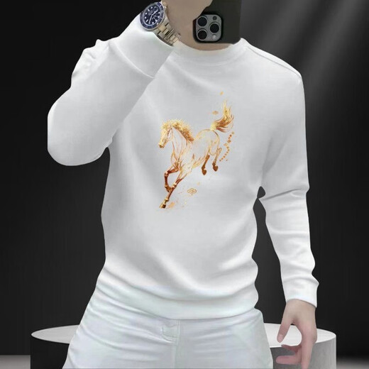 Clothes for the year of the horse and the zodiac year are about to succeed, trendy men's sweatshirts, red printed autumn and winter T-shirts 2, burgundy plus velvet, 4XL