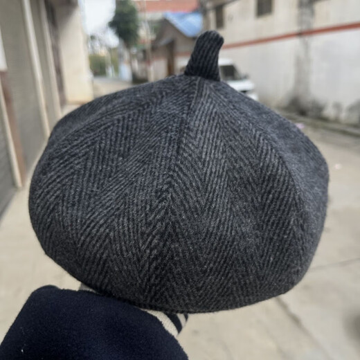 Fangtou pumpkin hat for middle-aged men, beret octagonal hat, doctor's hat, pumpkin hat for men, middle-aged and elderly hats, black woolen S small size (55-56)