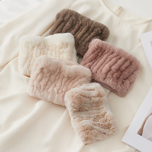 AIFANGNIAO Rex Rabbit Fur Scarf Women's Autumn and Winter Rex Rabbit Headband Fur Scarf Winter Plush Versatile Fur Headband Beige