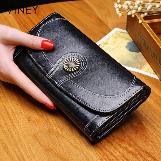Viney cowhide wallet women's long large capacity multi-card slot clutch bag light luxury student coin purse women's wallet wallet card bag