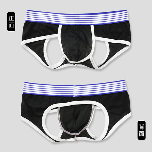 Underwear Men's Mesh Breathable Sexy Thong Men's Low Waist Back Hollow Double Butt Briefs No-Removal Panties Trendy Black M Size