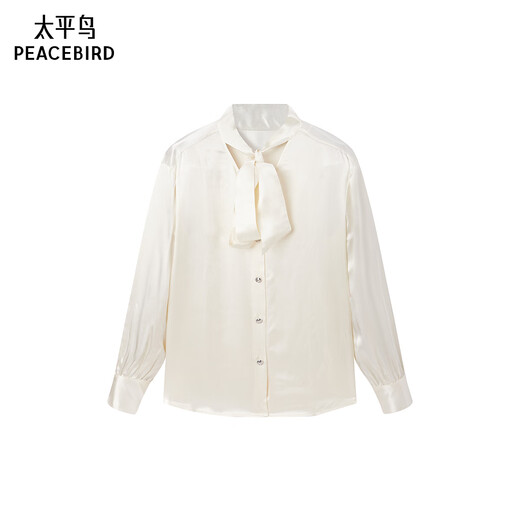 PEACEBIRD Women's Shirt, Same Style as the Shopping Mall, Spring French Shirt Top, Long Sleeve, Tofu Color S