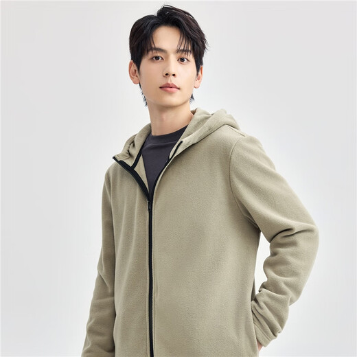 Giordano casual jacket men's autumn and winter new polar fleece solid color zipper hooded sports jacket men 13074814 blue gray logo military blue L