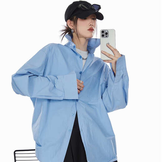 ICH MODE American retro white shirt women's versatile inner wear new loose popular shirt jacket top lazy style white L