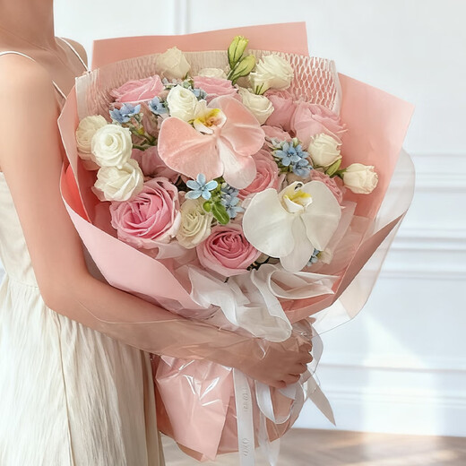 Collagen Flower Express, Phalaenopsis, Rose Mixed and Matched Bouquet, Birthday Gift for Girlfriend and Wife, Nationwide Delivery, Pink Rose, Phalaenopsis, and Orchid Mixed Bouquet.