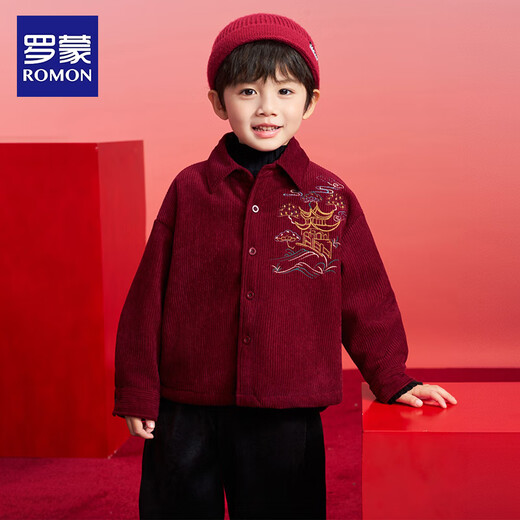 Luo Meng Boys' Velvet Shirt Children's New Chinese Style Tang Suit New Year's Eve Jacket Chinese Style Performance Costume Red 160