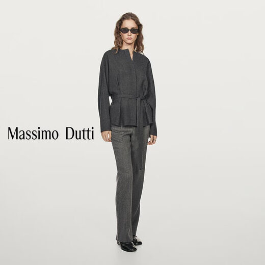 Massimo Dutti autumn and winter new product 2025 women's clothing simple and versatile knotted felt texture round neck long-sleeved shirt 05170970 Gray XS (165/84A)