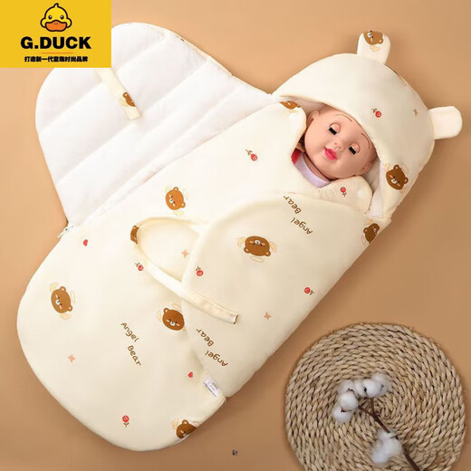G.DUCKKIDS baby quilt pure cotton autumn and winter style first birth room all-in-one quilt newborn swaddle baby anti-jump sleeping bag blue persimmon ruyi snake 82*87cm thickened about 400 grams