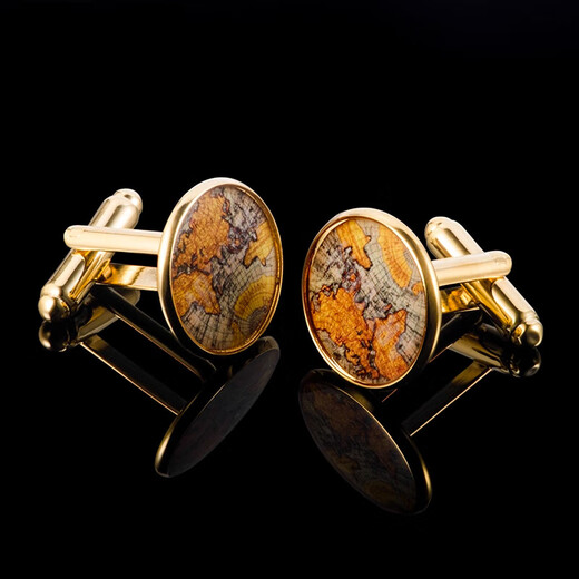 Suit cufflinks retro sheepskin map gold-plated copper cufflinks men's French shirt cuff buttons formal wear versatile purchasing agent gold 18mm