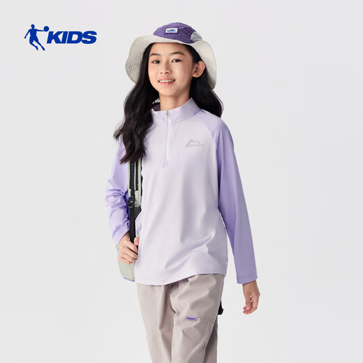 Jordan QIAODAN children's unisex long-sleeved T2026 spring new children's clothing children's men's and women's casual sweatshirt bottoming shirt Yuehua Purple 110