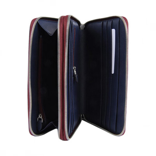 Armani (ARMANI) zippered double-layer long calfskin wallet for men and women, blue, blue