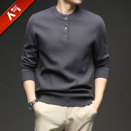 GOLDLION G+ autumn and winter thickened men's long-sleeved sweater sweater warm and comfortable bottoming shirt for young and middle-aged dads Cambridge Brown L 175