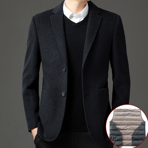 Lilan wool men's suit jacket middle-aged autumn and winter business casual detachable down liner non-iron woolen suit gray M8002 M 170