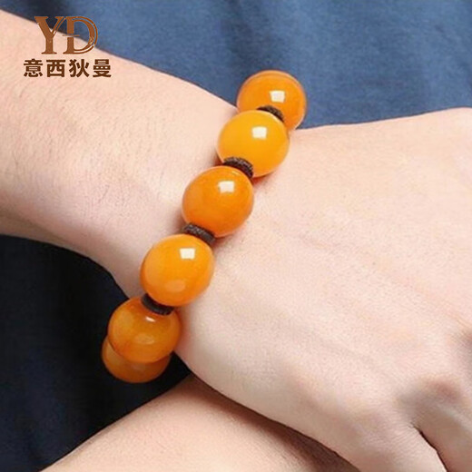 Italian old beeswax date bead bracelet, European return optimized non-natural amber bracelet, light luxury gift for men and women, men's 18mm-19mm (approximately 42 grams with certificate)