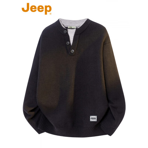 Jeep fake two-piece black sweater men's autumn and winter trendy brand thickened and warm Henry collar sweater black _ Official authentic M _ Recommendation _100-120Jin Jin equals 0.5 kg