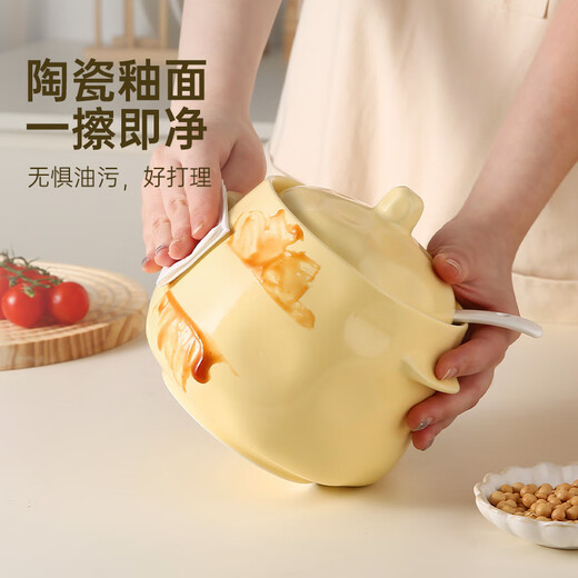 Double gun lard jar household kitchen high temperature resistant seasoning jar with lid oil and salt jar honey yellow small size 800ml