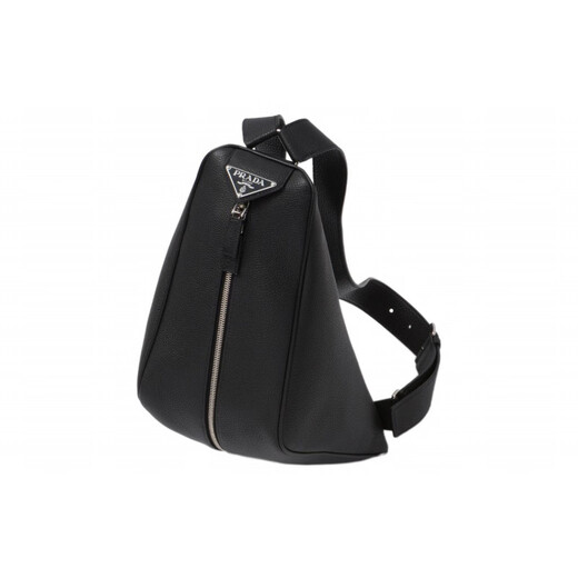 PRADA enameled metal triangle logo zipper design leather backpack regular men's black gift bag (basic + original handbag)
