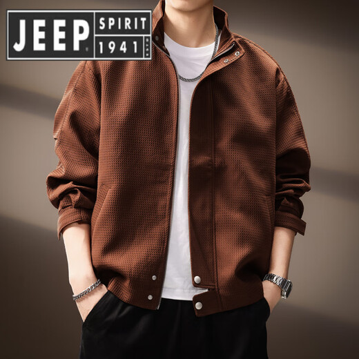 JEEP SPIRIT Jeep High-end Jacket Men's 2025 Autumn and Winter New Japanese Retro Trendy Brand Plaid Stand Collar Loose Jacket Men Red M 100-120Jin Jin is equal to 0.5 kg