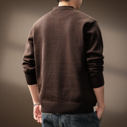 Bmuvlss high-end brand men's American Henry collar sweater for men 2025 autumn and winter new versatile long-sleeved sweater for men dark coffee M suitable for 100-120Jin Jin equals 0.5 kg