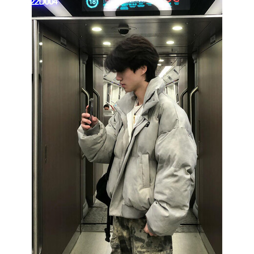 To the aesthetic style retro thickened tie-dyed cotton coat for men in autumn and winter new short bread coat for men high street silhouette cotton coat tie-dyed khaki 2XL recommended 140-160Jin Jin is equal to 0.5 kg