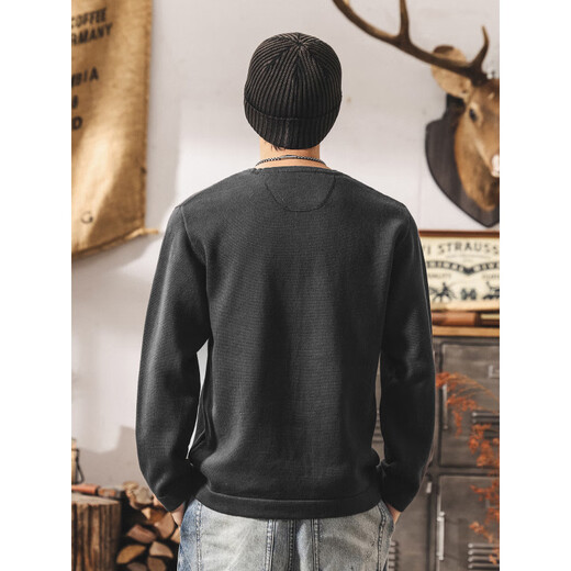ISI Warm Autumn American Revival Old Money Henry Collar Sweater Men's Spring and Autumn New Style Knitted Sweater Top Loose Lazy Style Wool Blue Gray S _Suitable for 90-110Jin Jin equals 0.5 kg