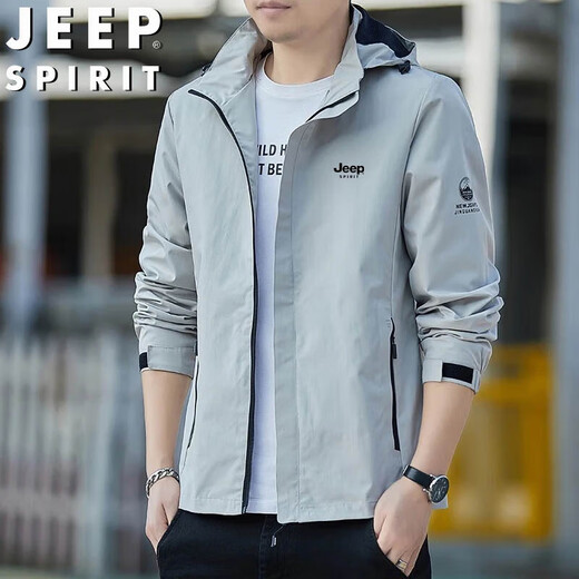 JEEP SPIRIT Jeep Jacket Men's Spring and Autumn Jacket Casual Hooded Mountaineering Windproof Couple Style Dark Gray 2XL