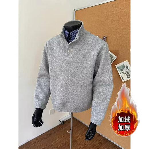 POUM American fake two-piece Polo shirt sweatshirt for men in autumn and winter old money style cleanfit silhouette Henry top OPXFS-W37 black regular M