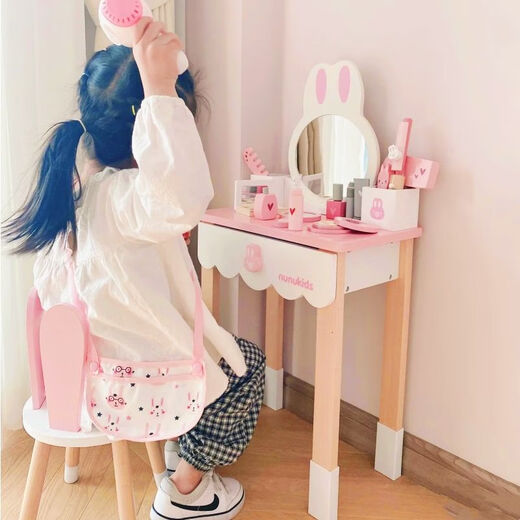 Shantou Lin Village Children's Dressing Table Princess Little Girl Play House Simulation Toy Wooden Cosmetic Table Girls Birthday Gift Little White Rabbit Dressing Table + Stool
