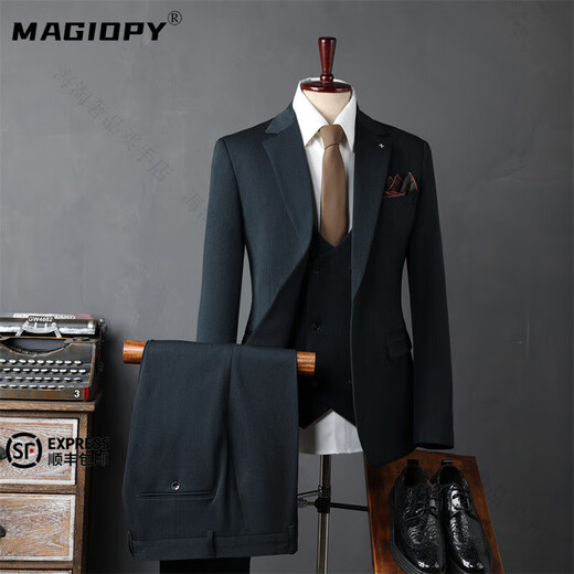 MAGIOPY luxury high-end brand casual suit suit men's wedding dress business slim suit commuter formal suit men's black (suit + trousers) high-end gift box M 48 (100-112 Jin Jin equals 0.5 kg) high-end gift box
