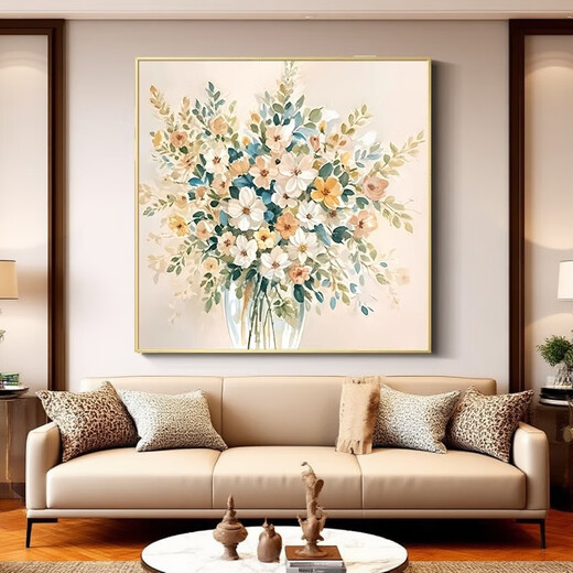 JD Logistics Blossoms Oil Painting Style Plant Flowers Restaurant Decorative Painting Sofa Background Wall Hanging Painting A 60*60 Textile Film Aluminum Alloy Gold Frame