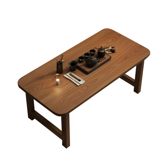 HALODN coffee table small apartment living room dining table dual-purpose foldable table simple installation-free tea table with reinforced legs small table installation-free walnut color 120*50*40cm