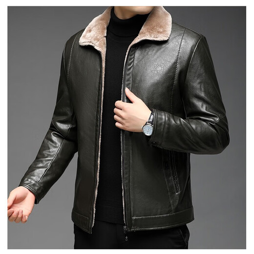 Hengyuanxiang leather jacket men's 2025 winter new velvet thickened jacket business casual cold-proof warm fur collar jacket men's clothing