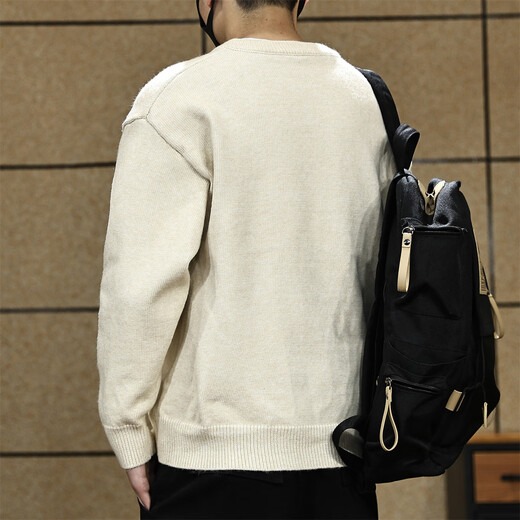 Fat Brother American Simple Henry Collar Sweater Men's Autumn and Winter Loose Lazy Warm Jacket Half-Open Knitted Sweater Top Apricot M Weight 100-130Jin Jin is equal to 0.5 kg