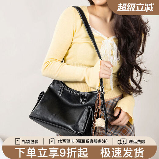 Cowhide Tote Bag for Women 2025 New Versatile Shoulder Crossbody Bag Commuting Soft Leather Large Capacity Bucket Bag Black Large 34*11*26 Points 5cm