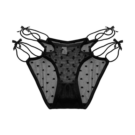 Universal Pure Desire Sexy Girls Underwear Solid Color Breathable Hollow Bow Mesh Low Waist Briefs Black One Size