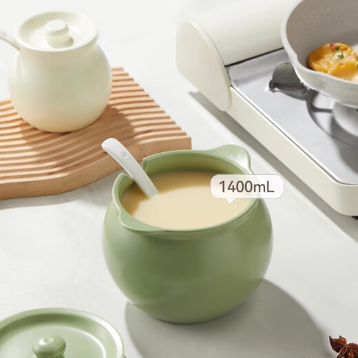 KINGXIAOJING German lard jar household high temperature resistant ceramic with lid kitchen oil spicy pepper seasoning jar. Creamy white small size is recommended to contain salt/seasoning/oil spicy pepper, etc. 400ml