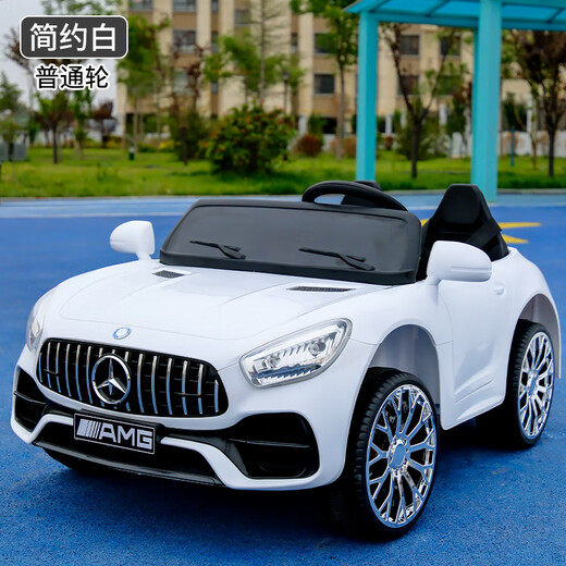 Woleqi Mercedes-Benz children's electric car four-wheel remote control car men and women children's toy car can sit on people rechargeable car swing stroller white dual drive - hard seat 12V battery + remote control mobile phone APPA electric drive
