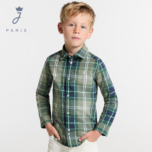 JACADI French boys' long-sleeved shirt new pure cotton spring and autumn versatile plaid top 2043783 gray/multicolor 779 120 /6A