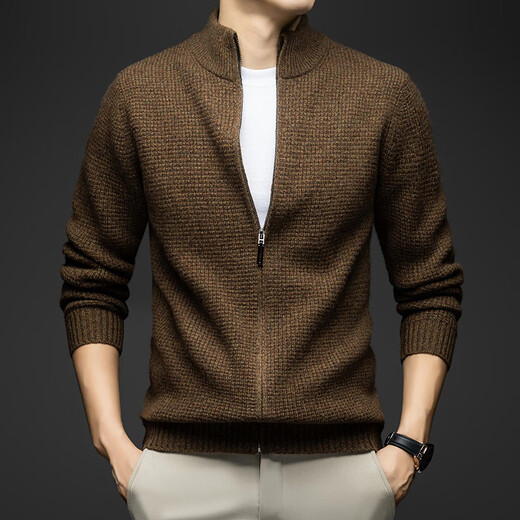 DVW100 pure wool sweater men's thickened coat autumn and winter color stand-up collar knitted thick wool cardigan sweater dark night blue 100% pure wool XL 180 suitable for weight 150-165Jin Jin equals 0.5 kg