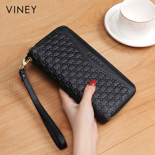 Viney first layer cowhide women's wallet long zipper mother's clutch large capacity coin purse female light luxury student wallet