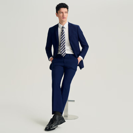 JODOLL Men's Suit Suit Sheep Wool Comfortable Breathable Soft Suit Solid Color Versatile Casual Fashion Suit Lake Blue XL 52B Pants Size Remarks Inventory Inquiry Customer Service