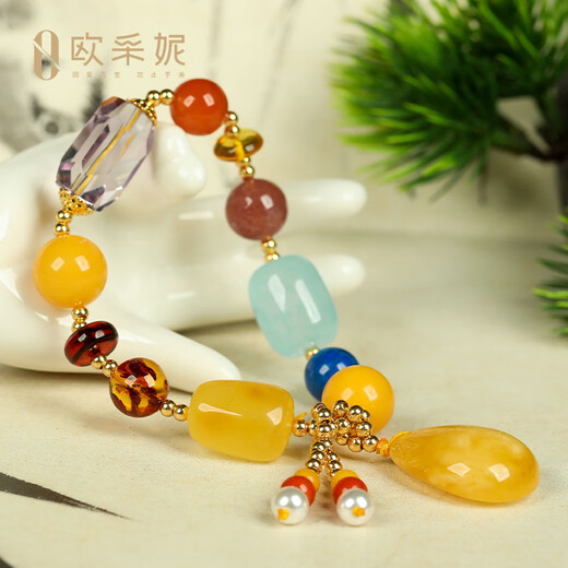 Ouchini Natural Beeswax Bracelet Duobao Bracelet Bracelet Blood Amber and Amber with Amber Water Drop Pendant for Birthday Gift Colorful Water Drop Bracelet