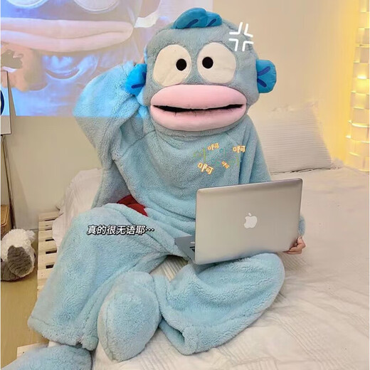 Wei Zhan Clown Fish Pajamas for Women and Men Winter One-piece Pajamas Coral Velvet Warm Funny Abstract High-Looking Doll Pajamas Blue Ugly Fish Pajamas M Suitable for heights below 165 and weight 130 Jin Jin is equal to 0.5 kg within