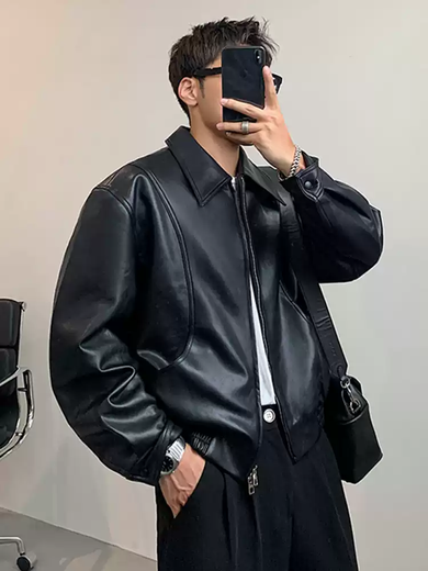 Jiayupishuai cleanfit loose leather jacket for men American retro motorcycle men's short velvet thickened leather jacket brown XL XL